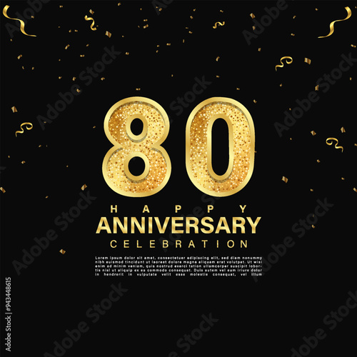 80th anniversary celebration emblem. Gold anniversary logo isolated on dark black gradient background. Anniversary banner template design for web, poster, flyers, greeting card and invitation card