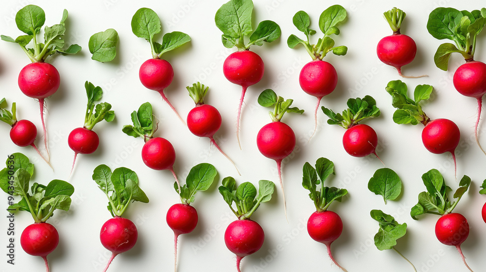 Pattern of pink radishes on a white background Pattern of pink radishes on a white background