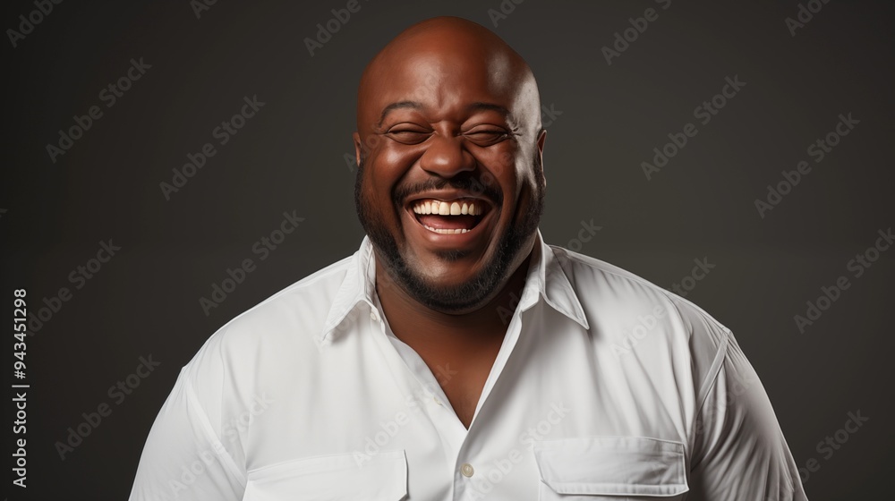 A smiling fat African-American man in a white shirt on a white background. A smiling fat African-American man in a white shirt on a white background.