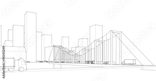 bridge urban view 3d illustration