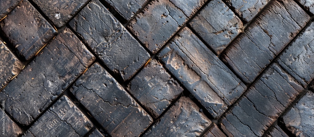 Detailed herringbone brick pattern on pavement highlighted in a copy space image showcasing geometric design and texture perfect for backgrounds and architectural themes Detailed herringbone brick pattern on pavement highlighted in a copy space image showcasing geometric design and texture perfect for backgrounds and architectural themes