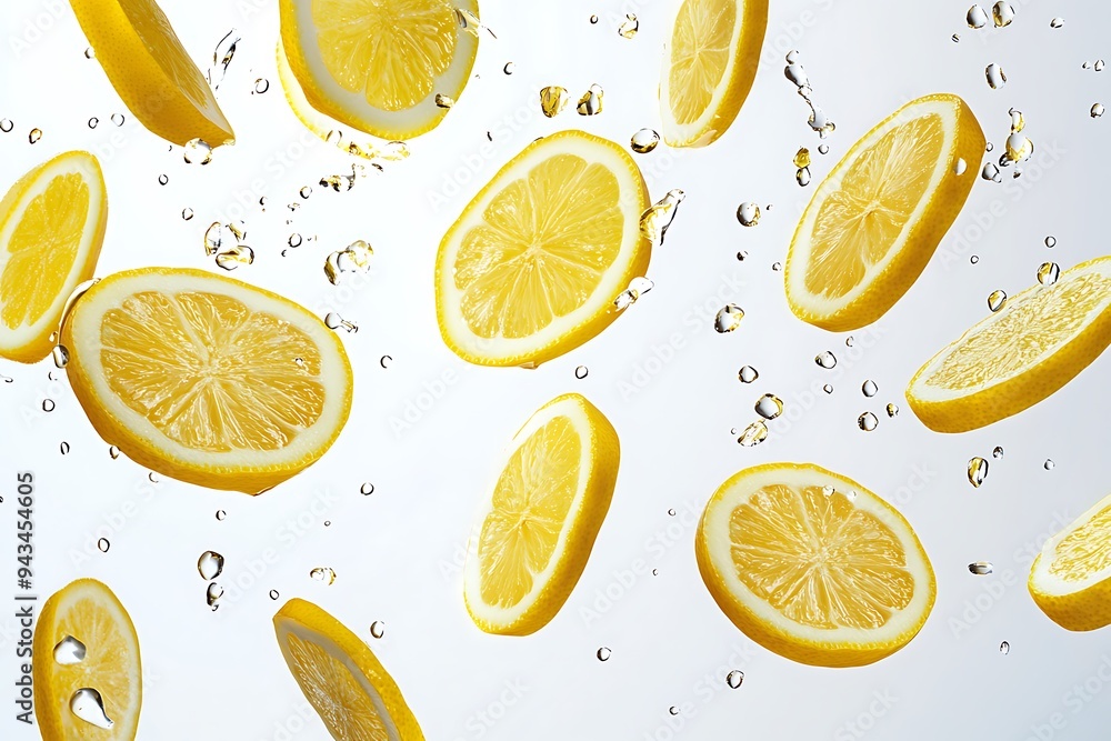 Freshly cut slices of orange and lemon, juicy citrus fruits with vibrant yellow and green hues, isolated on a white background Freshly cut slices of orange and lemon, juicy citrus fruits with vibrant yellow and green hues, isolated on a white background
