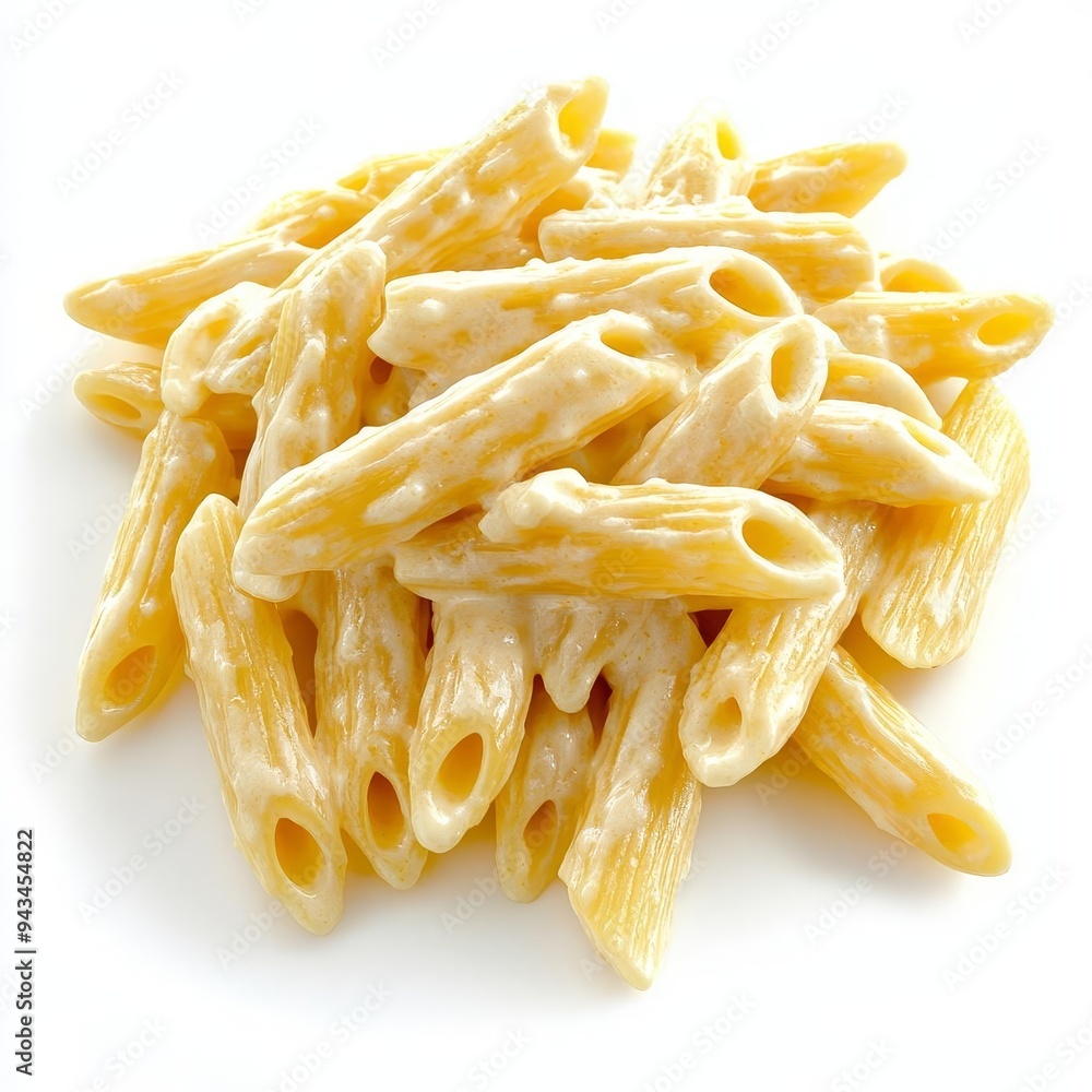 Close-up of creamy penne pasta. Close-up of creamy penne pasta.