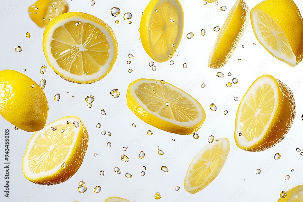 Freshly cut slices of orange and lemon, juicy citrus fruits with vibrant yellow and green hues, isolated on a white background Freshly cut slices of orange and lemon, juicy citrus fruits with vibrant yellow and green hues, isolated on a white background