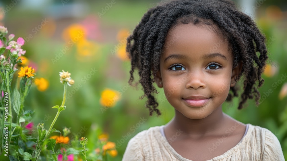 Girl standing in garden and flowering plant background Girl standing in garden and flowering plant background
