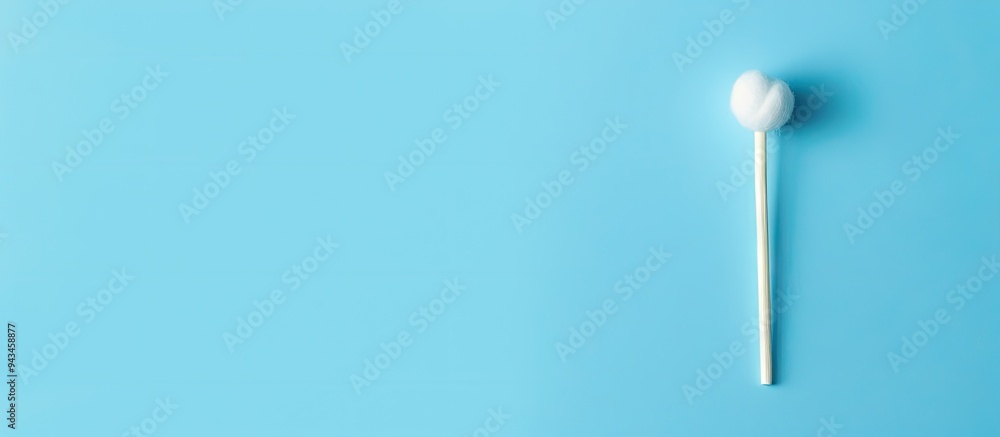Plastic cotton bud on blue with copy space image Plastic cotton bud on blue with copy space image