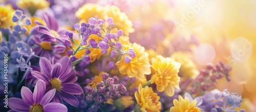 Purple and yellow flowers in a copy space image