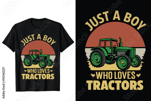 just a boy who love tractor,  creative colorful custom typography Black T-shirt design


