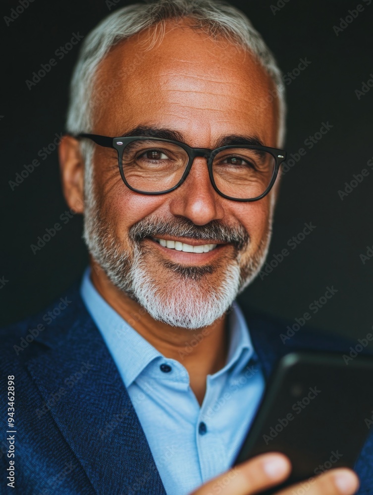 Businessman Smiling at Smartphone