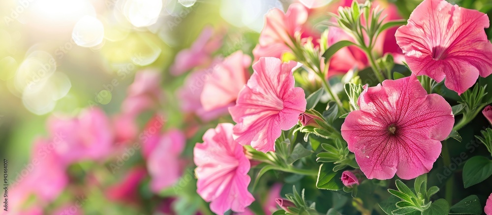 A sunny day showcases vibrant pink petunia flowers close up against a natural background with a selective focus perfect for a copy space image A sunny day showcases vibrant pink petunia flowers close up against a natural background with a selective focus perfect for a copy space image