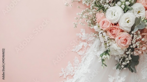 Wedding Bouquet with Lace and Pastel Pink Background