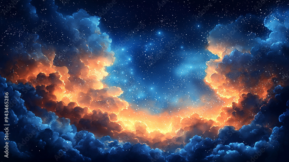 Watercolor abstract of a night sky with clouds and stars, perfect for a web banner. Watercolor abstract of a night sky with clouds and stars, perfect for a web banner.