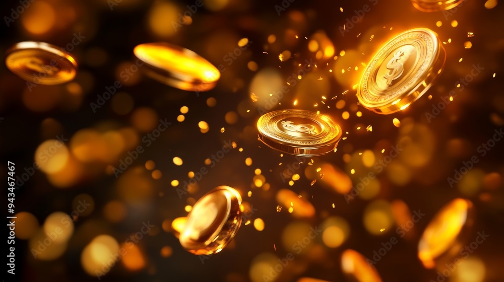 Golden coins explosion, realistic flying gold coin splash, money rain with blurry motion effect. Treasure and earnings, saving and winning, jackpot casino 3D vector concept Golden coins explosion, realistic flying gold coin splash, money rain with blurry motion effect. Treasure and earnings, saving and winning, jackpot casino 3D vector concept
