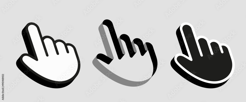 Obraz premium Mouse cursor 3d. Mouse hand cursor. Computer Mouse click cursor. Vector icon.