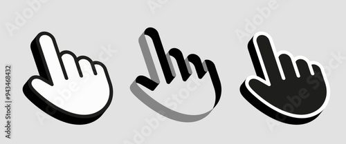 Mouse cursor 3d. Mouse hand cursor. Computer Mouse click cursor. Vector icon.