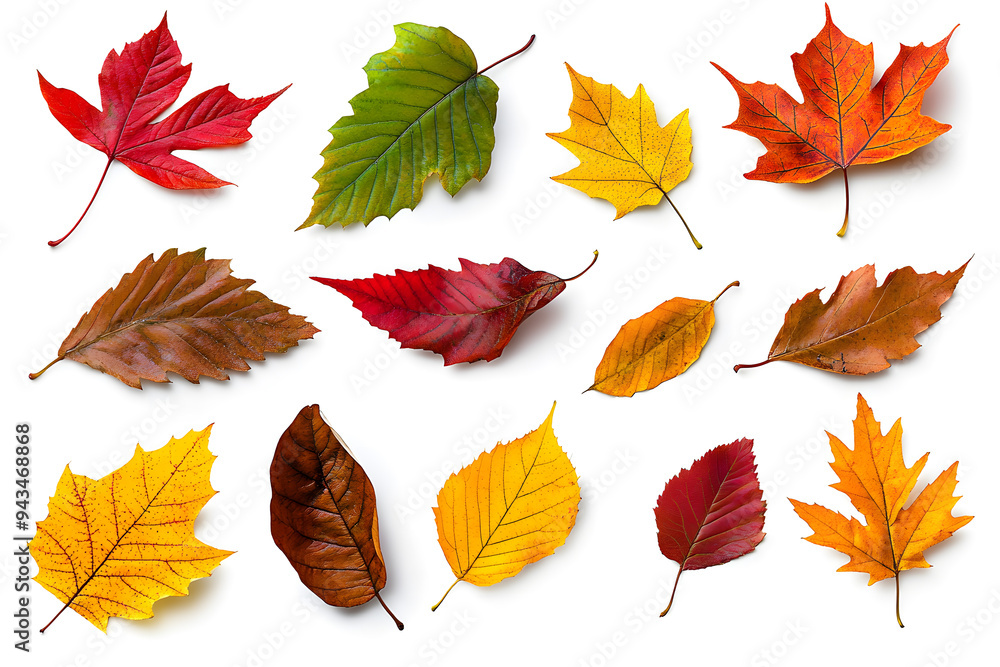 Collection of multicolored fallen autumn leaves isolated on white background Collection of multicolored fallen autumn leaves isolated on white background