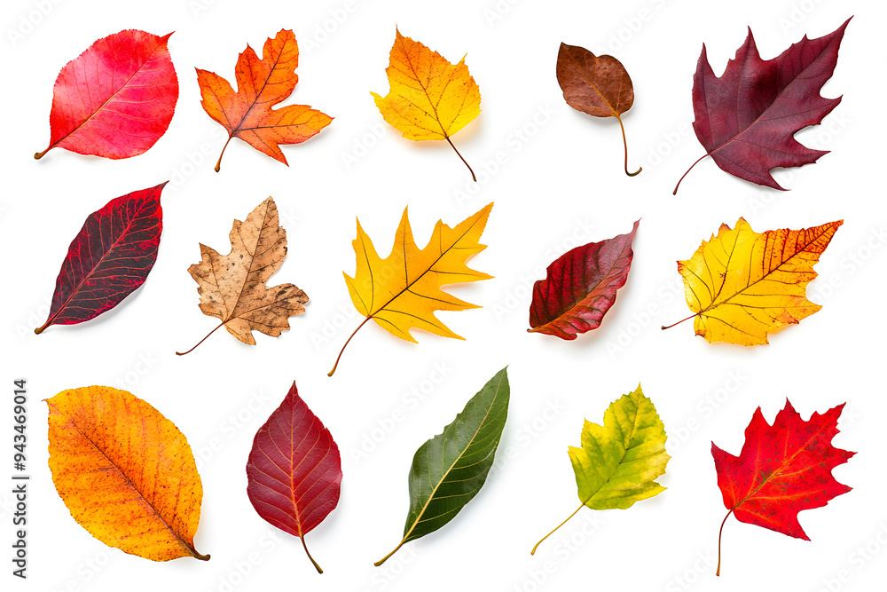 Obraz premium Collection of multicolored fallen autumn leaves isolated on white background