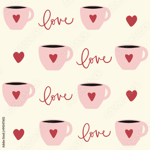 Cups and Love Seamless Pattern