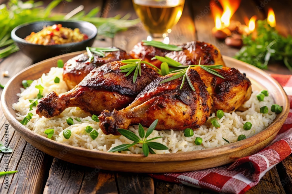 grilled barbeque chicken and rice blend smoky savory comfort food fusion warm autumnal nostalgia earthy wholesome indulgent summertime backyard party relaxation evenin grilled barbeque chicken and rice blend smoky savory comfort food fusion warm autumnal nostalgia earthy wholesome indulgent summertime backyard party relaxation evenin