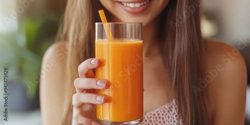 Vibrant Orange Smoothie in a Clear Glass photo