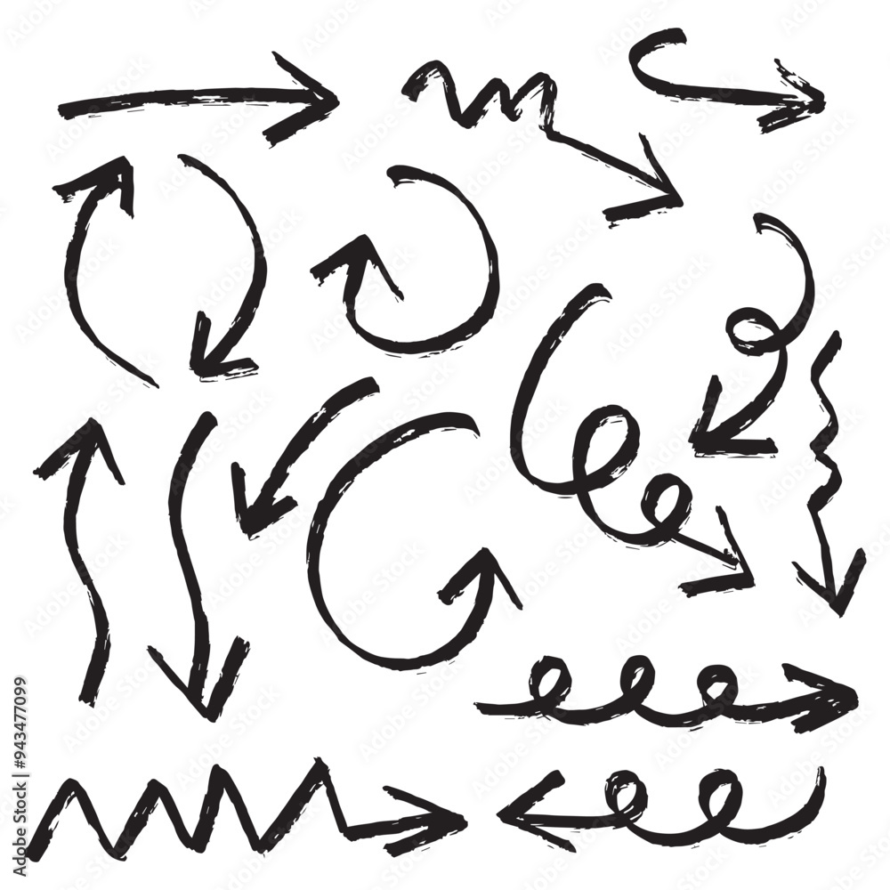 Hand drawn arrows. Set of vector arrows. Hand drawn arrows. Hand drawn arrows. Set of vector arrows. Hand drawn arrows.