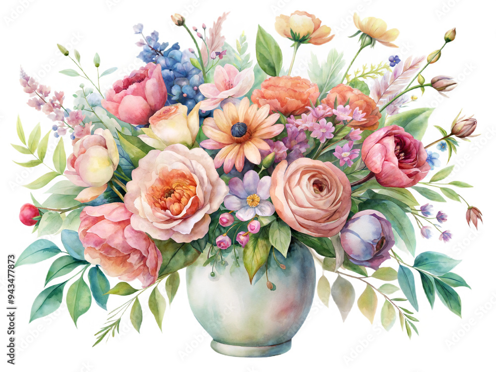 Obraz premium delicately, watercolor, a flower vase, botanical style