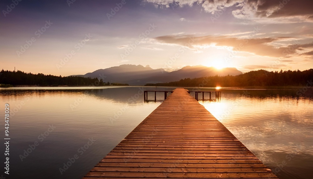 Fototapeta premium lake at sunset long wooden pier