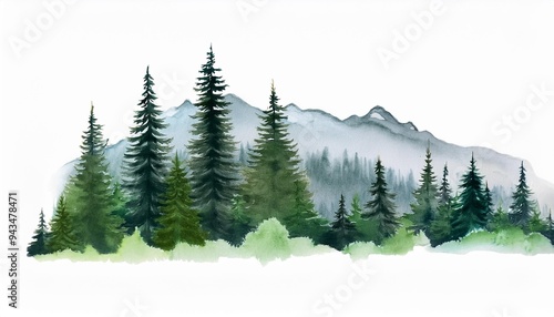 watercolor forest tree illustration mountain landscape woodland pine trees green forest