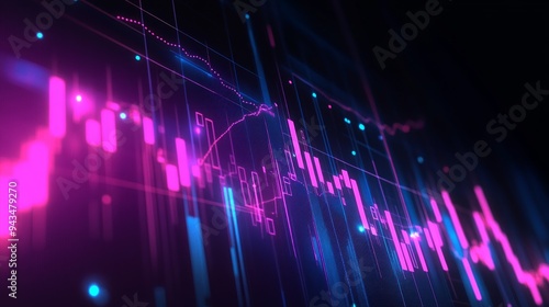 Abstract Financial Chart with Neon Lights