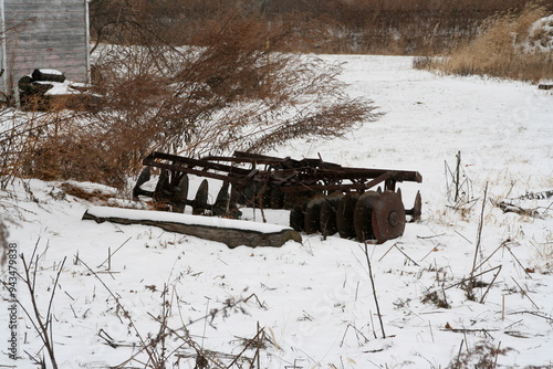 old tractor in snow