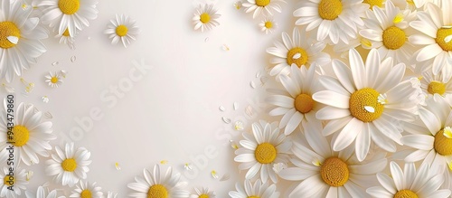 Chamomile flowers background with white daisies in a copy space image