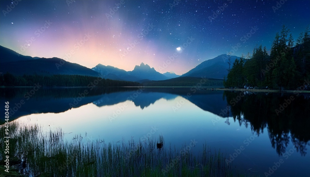 Fototapeta premium calm lake scape at summer night