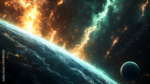 A blue planet with a green ...