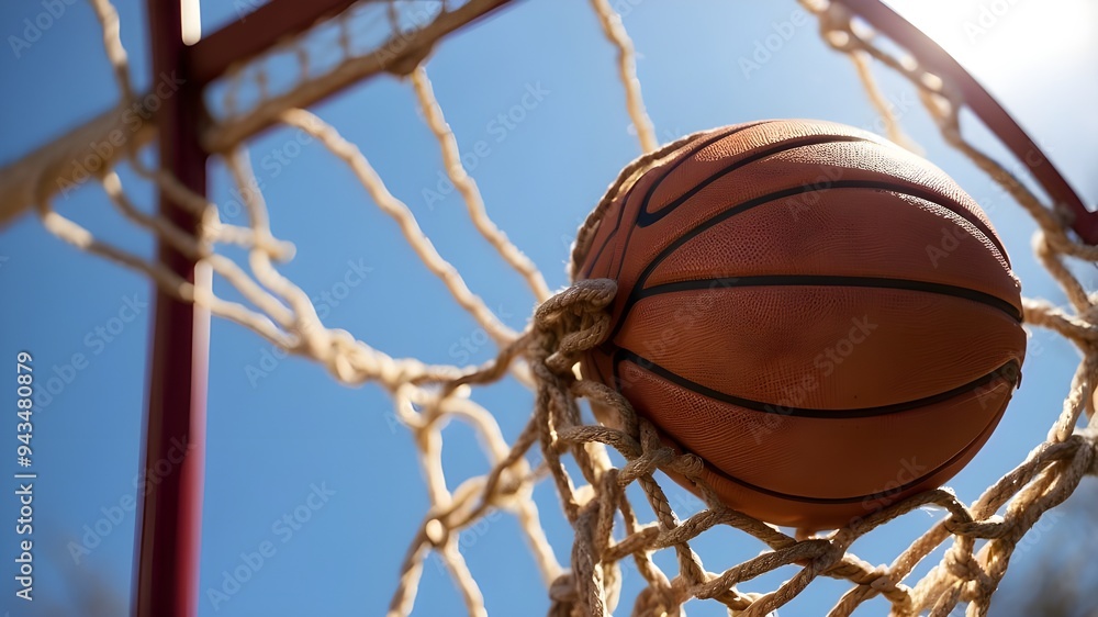 A close-up of a basketball net illuminated by sunshine. Ideal for outdoor or sports-related topics A close-up of a basketball net illuminated by sunshine. Ideal for outdoor or sports-related topics