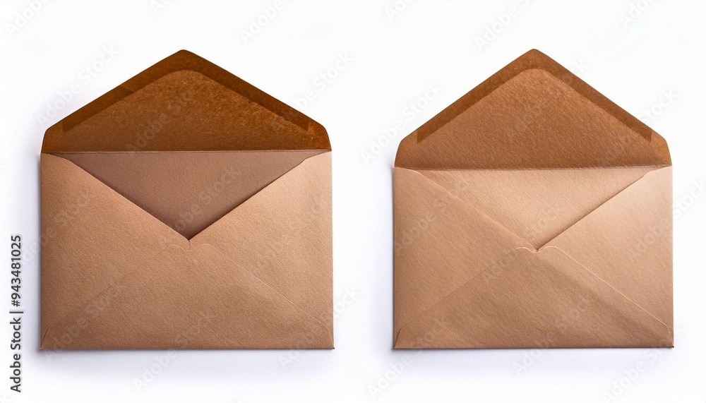brown envelope front back and open isolate on white background brown envelope front back and open isolate on white background