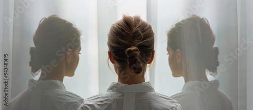Obraz na płótnie A teenage girl standing in front of a mirror creating a reflection with copy space image available w salonie