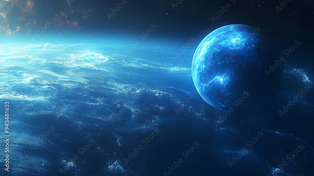 A blue planet with a starry background. A blue planet with a starry background.