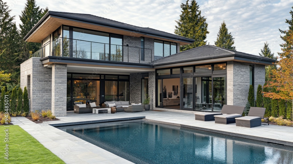 A large house with a pool and a patio A large house with a pool and a patio
