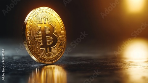Golden Bitcoin Coin on Dark Background