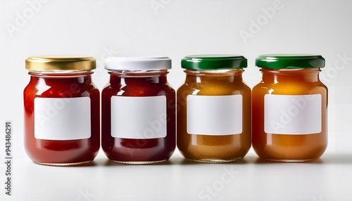 small jam and vegetables jars with blank labels