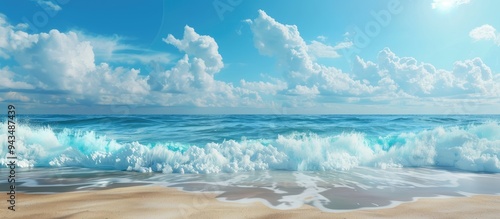 Beach themed greeting text with copy space image of the ocean