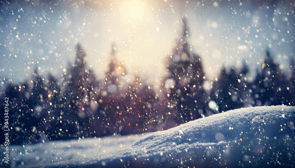 Fototapeta premium snowfall on the blurred winter background vintage tone