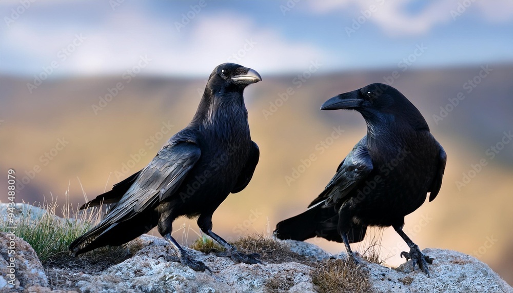 Obraz premium raven bird corvus corax pair close up