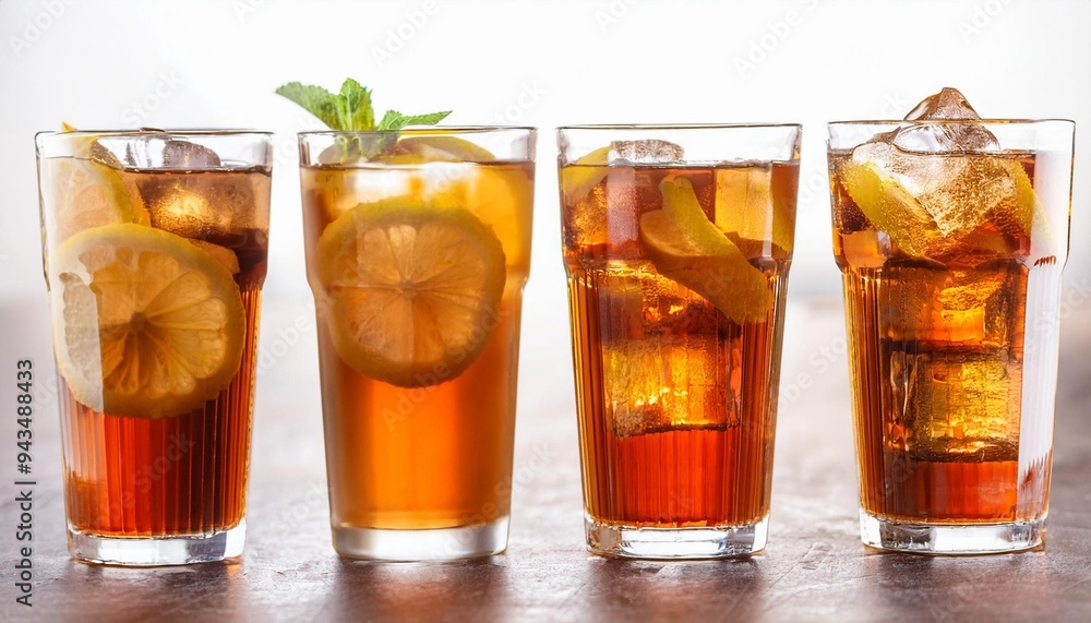 iced tea with lemon and ice in tall glasses iced tea with lemon and ice in tall glasses