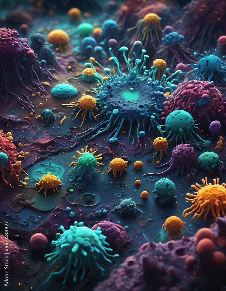 Macro detail of bacteria and viruses, medicine, colorful, virus Macro detail of bacteria and viruses, medicine, colorful, virus