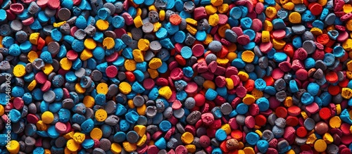 Colorful soy granules creating a textured background an industrial product in a close up copy space image