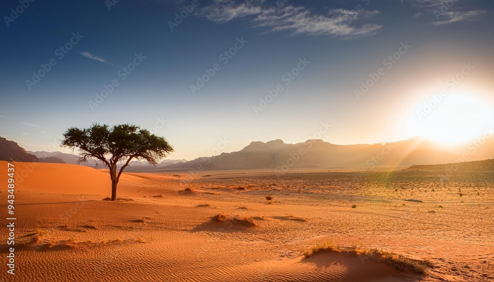 lone tree in vast sunlit desert lone tree in vast sunlit desert
