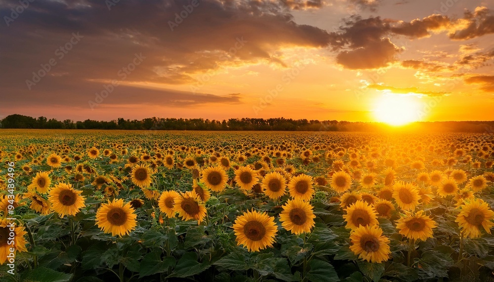 Obraz premium beautiful sunset over sunflower field