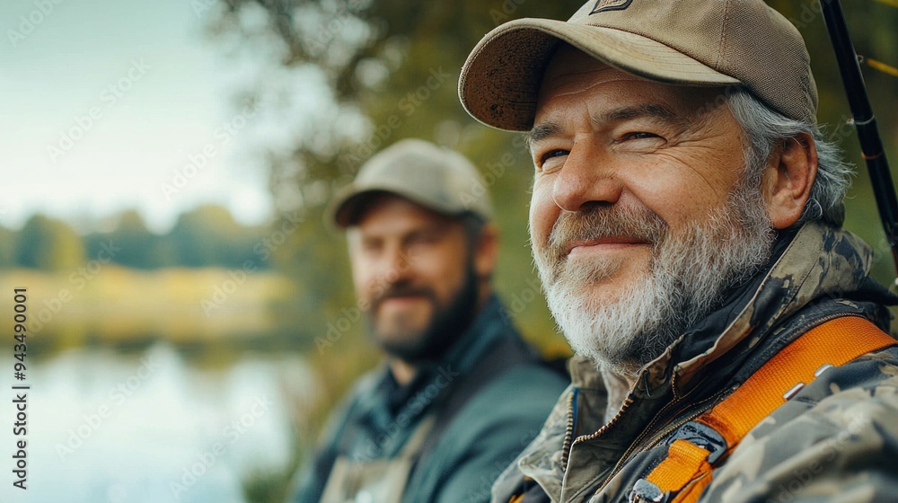 Big game fishing. fly fish hobby of men. retirement fishery. happy fishermen friendship. Two male friends fishing together. Catching and fishing. retired dad and mature bearded son. Big game fishing. fly fish hobby of men. retirement fishery. happy fishermen friendship. Two male friends fishing together. Catching and fishing. retired dad and mature bearded son.