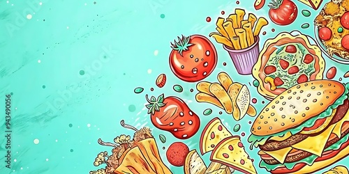 A dynamic fast food background with copy space